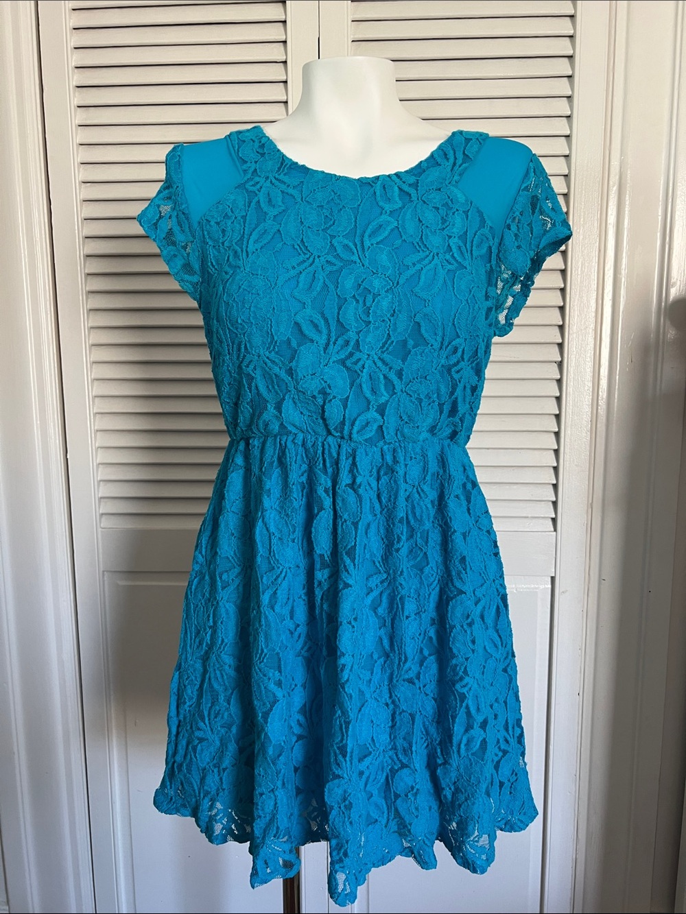 Urban Outfitters Coincidence & Chance 2016 Turquoise Lace Fit & Flare Dress